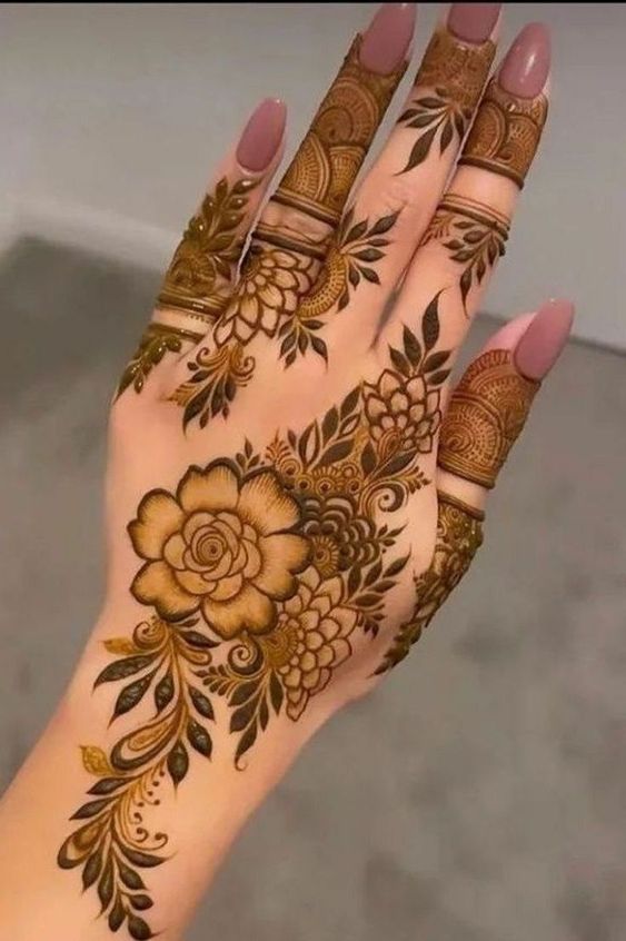 9. Custom Floral Full Hand Mehndi Design: